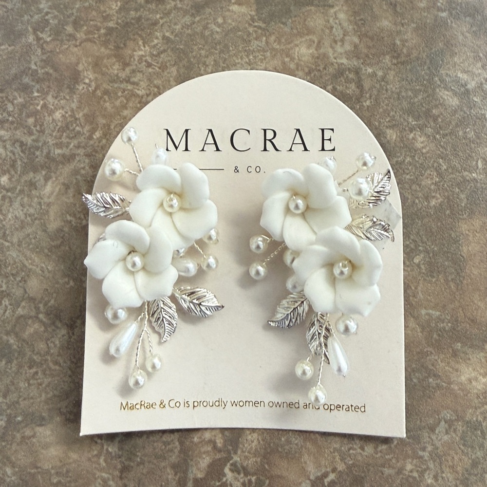 Macrae & Co Jewelry Ceramic Silver tone 
Dripping Floral Pearl Earrings NWT